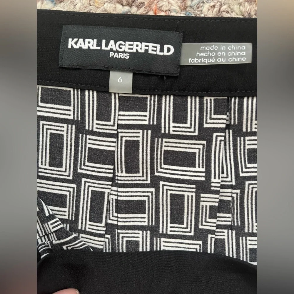 Karl Lagerfeld Black White Geometric Lightweight Pleated Mini Skirt,Women’s Sz 6 - Picture 15 of 16